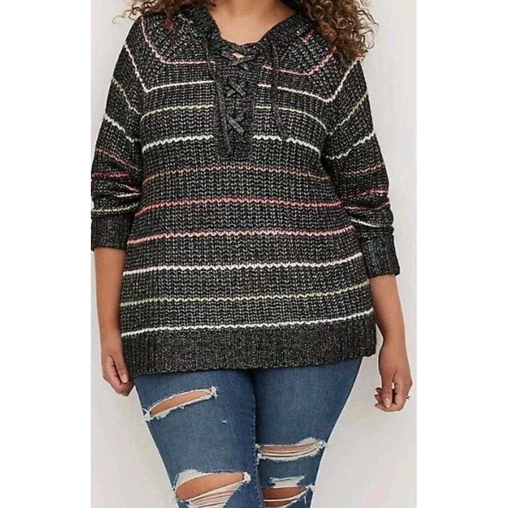 Torrid Raglan Hoodie Chunky Yarn Multi Stripe Black Size 5X